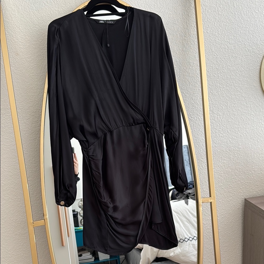 Zara Silky Black faux Wrap dress